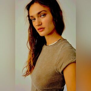 Free people x we the free sheer lightweight dark green short sleeve top xs